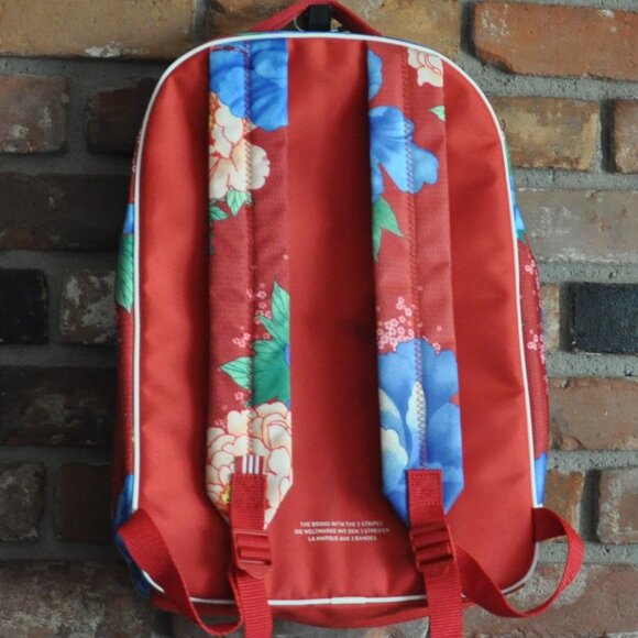 ADIDAS OG Originals x FARM Trefoil LOGO Peony Chita Floral Backpack Red - Picture 2 of 9